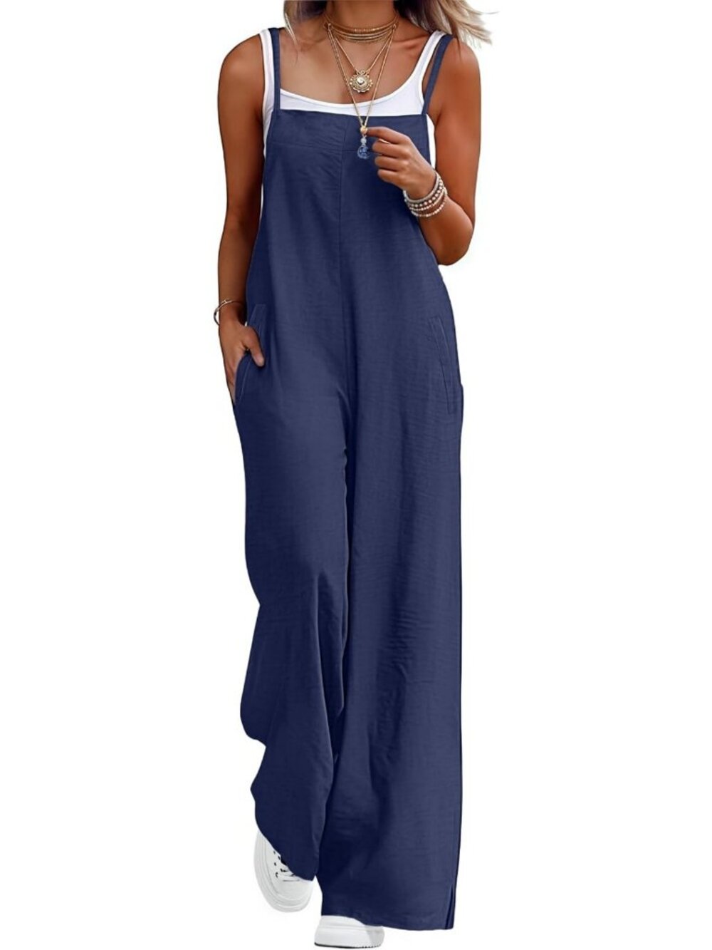 Casual Summer Boho Wide Leg Jumpsuit for Women | Sleeveless Romper with Pockets